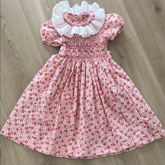 Charming Red and White Floral Dress with Ruffle